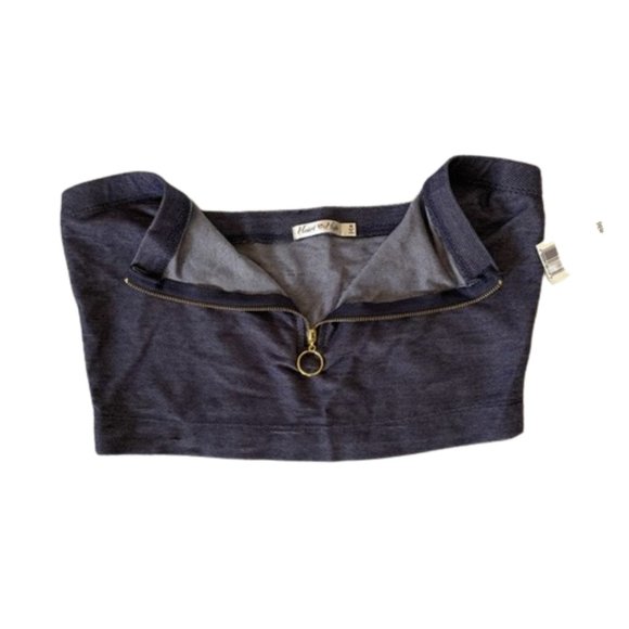Tube Top - Knit Stretch Denim with front Zip. Medium and Large Sizes. Blue NWT - Picture 3 of 5